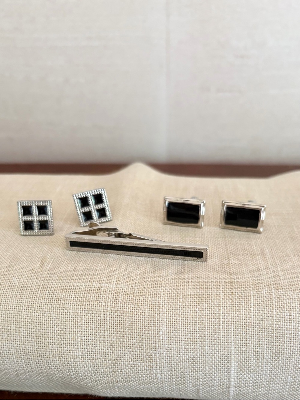 2 Sets of Silver and Black Cufflinks & Tie Bar  - Men's Accessory set